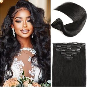 Natural Black Remy Human Hair 20 Inch Clip In Hair Extensions